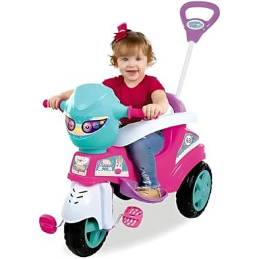 Imagem de Triciclo Motoca Infantil Menina 2 em 1 com Função Pedal e Passeio, Guarda de Segurança, Haste Guia nas Cor Rosa