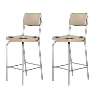 Imagem de 2 Banqueta Alta Aço Reforçado Acento e Enconsto Estofado Off White Mod