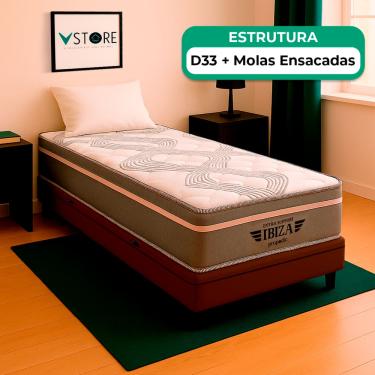 Imagem de Cama Box Baú e Colchão Ibiza Molas V-Store 78x188x22