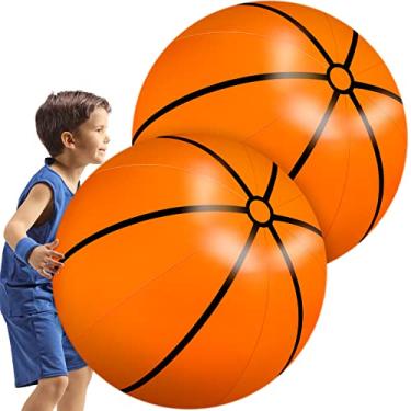Imagem de Meooeck Bolas infláveis de 78 cm, grandes bolas infláveis de basquete, bolas de praia gigantes, bolas esportivas para piscina, verão, atividades ao ar livre, decorações de festa de aniversário (2 peças)