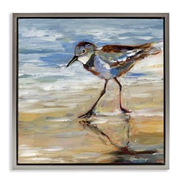 Imagem de Stupell Industries Sandpiper and Beach Tide Gray Framed Floater Canvas Wall Art Design por Susan Winget, 25 x 25