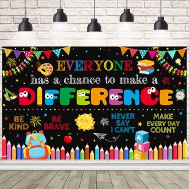 Imagem de AIBIIN Bem-vindo de volta às aulas pano de fundo motivacional para sala de aula, pano de fundo positivo para professores educativos, alunos, material de festa para decoração de parede escolar 179,8 x