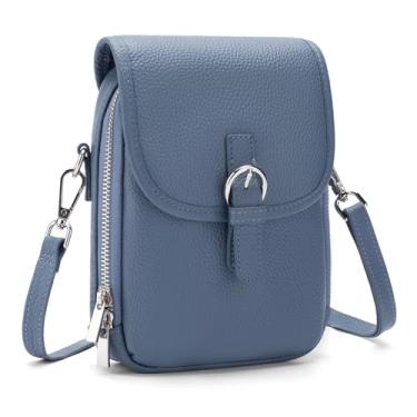 Imagem de befen Bolsa transversal feminina de couro genuíno pequena bolsa transversal para celular para viagem com compartimentos para cartão RFID, Azul claro, Bolsa transversal para celular