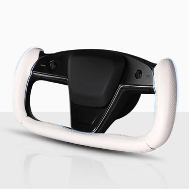 Imagem de Capa de volante para volante Tesla Yoke, capa de volante de carro para Tesla Model S 2021-2023 / Model X 2021-2023 acessórios de volante branca