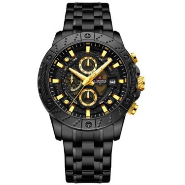 Imagem de Relógio Masculino Analógico Quartzo Em Aço Inoxidável Impermeavel Preto Dourado