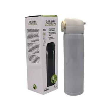 Imagem de Garrafa Térmica 500ml, Aço Inox, Tampa Plástica com Trava, Branco, 23cm x 10cm