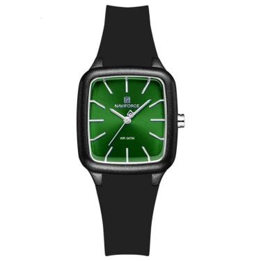 Imagem de Relogio Feminino Design Quadrado Casual Simples Impermeavel Pulseira Silicone Preto Verde