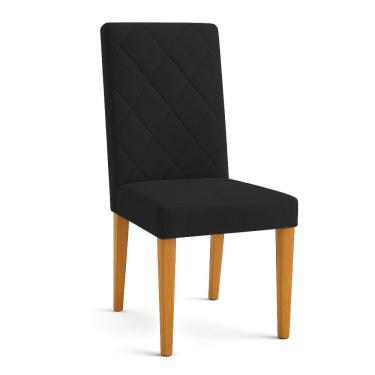 Imagem de Cadeira de Jantar Estofada Siena Veludo Preto Pés Trapézio Castanho - Pallazio