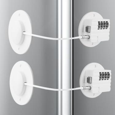 Imagem de Trava de geladeira com combinação, trava de segurança sem chave para freezers, armários, gavetas, fácil instalação (2, branco)