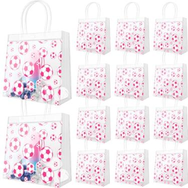 Imagem de Demonwer 12 peças rosa bolsa transparente de futebol com alças PVC tema esportivo guloseimas doces reutilizável festa lembrancinha para presentes de aniversário do time 20 × 8 cm