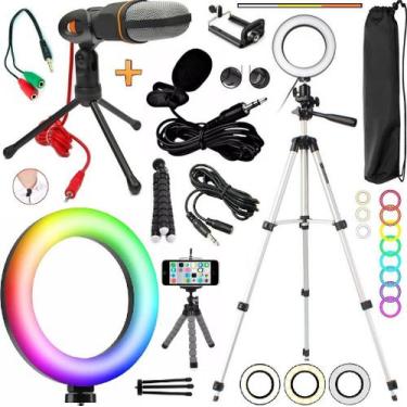 Imagem de Kit Youtuber Tripé Celular Microfone de Mesa Condensador + Lapela Grav