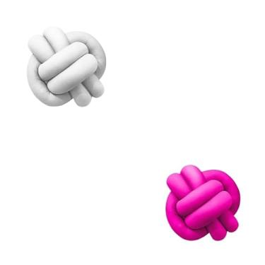 Imagem de Almofadas De Nó 28cm x 28cm Lindas Decorativas Sala Sofá Cama Cores (BRANCO E PINK)