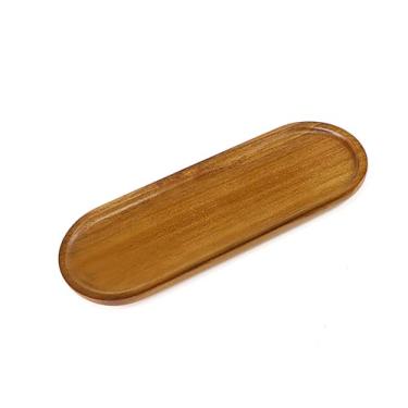 Imagem de VSUINGO Pequena bandeja oval de madeira (28,7 x 10,4 cm), mini bandeja de servir para mesas de café, sobremesa, lanche, frutas, bandeja de madeira de acácia para vegetais, decoração de restaurante