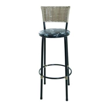 Imagem de 1 Unid Cadeira Alta Junco Sintético Capuccino Bancada Bar Balcão Cozinha (PRETO FLORIDO)