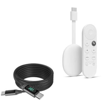 Imagem de BoxWave Cabo compatível com Google Chromecast com TV - Cabo PowerDisplay PD (1,8 m) - USB-C para USB-C (100W), Informações de Potência de LED Nylon Trançado Extralongo - Preto