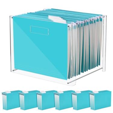 Imagem de Dispowreath 24 pastas de arquivos suspensas com organizador de acrílico para carta/a4 caixa de armazenamento de arquivos transparente com alças para uso doméstico e escritório (azul, clássico)