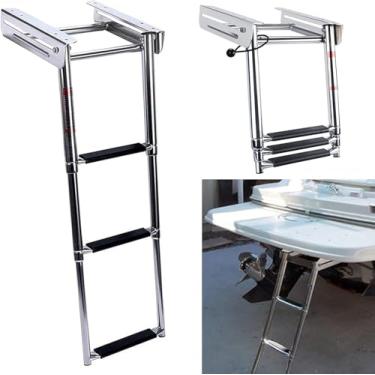 Imagem de Escada De Embarque Para Barco Com Montagem Em Trilho Deslizante, Escada De Mergulho Dobrável De 36" 3 Degraus, Escada De Pontão De Segurança Marítima