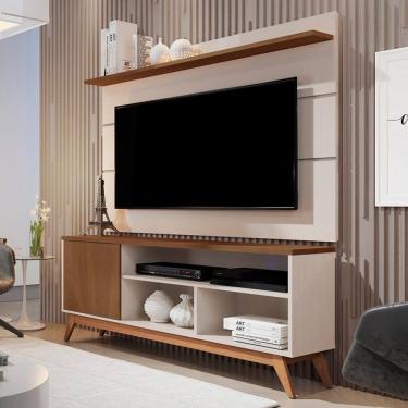 Imagem de Rack com Painel para TV Até 50 Polegadas Lincoln 1 Porta 1 Prateleira Off White/Freijó - Pnr Móveis