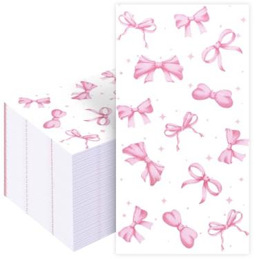 Imagem de 100 guardanapos de laço rosa - guardanapos de papel decorativos descartáveis para casamento, chá de panela, despedida de solteira, aniversário, menina, artigos de festa