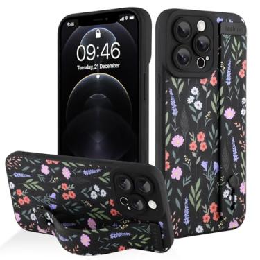 Imagem de AIGOMARA Capa protetora de silicone para iPhone 12 Pro Max com alça para mulheres e meninas, estampa floral fofa, preta