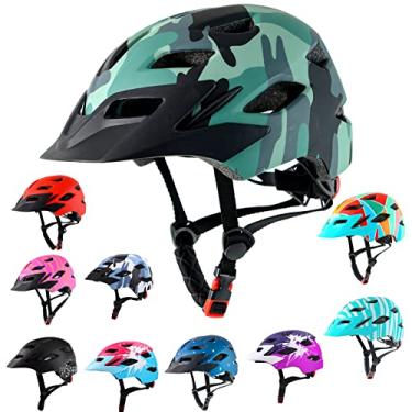 Imagem de Capacetes de bicicleta Bavilk para crianças jovens ajustáveis multiesportivos unissex CPSC certificado com viseira removível de luz LED, Matte Camouflage, 50-57 cm / 19.7"-22.4"