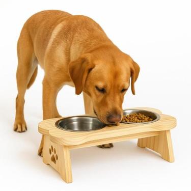 Imagem de Comedouro Elevado Pet Cachorro Bebedouro Madeira Porte Médio Grande - 