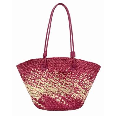 Imagem de SHAREYOIU Bolsa de ombro de palha natural colorida à mão bolsa de praia grande capacidade, rosa, Large