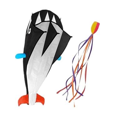 Imagem de menolana Pipa de golfinho para crianças e adultos, portátil, leve, 3D, macio, para-folha, brinquedo voador para praia, atividade familiar, viagem, Preto