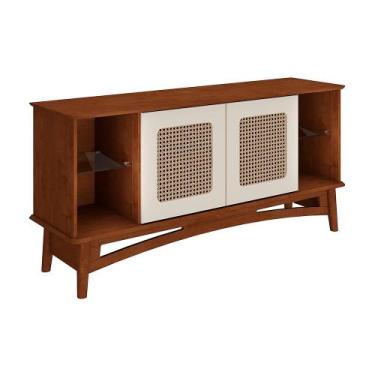 Imagem de Rack para TV Veneza de Madeira com 2 Portas em Rattan e 2 Prateleiras 