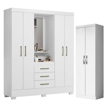 Imagem de Guarda Roupa Solteiro Paris 2045150 e Armário Multiuso New 2000192 Branco - Aramóveis