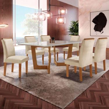 Imagem de Mesa de Jantar 6 Lugares Sorrento com Vidro Cinamomo/Off White/Bege - Pnr Móveis