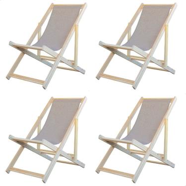 Imagem de Kit 4 Espreguiçadeiras Preguiçosa Dobrável sem Braço Madeira Maciça com Tecido Colorido