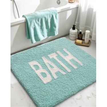 Imagem de DEXI Tapete de banheiro 61 x 61 cm, tapete de banho lavável antiderrapante, tapete de microfibra macia absorvente, tapete quadrado com estampa de letras para piso de chuveiro, azul-petróleo