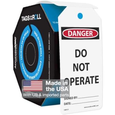 Imagem de Accuform Signs Etiquetas de segurança TAR121 por rolo, Lenda "Danger Do Not Operate", 16 cm de comprimento x 7,6 cm de largura x 0 cm de espessura, PF-Cardstock, Vermelho/Preto sobre Branco (Rolo de 250)