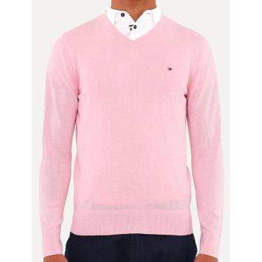 Imagem de Suéter Tommy Hilfiger Masculino Signature V-Neck Rosa Claro Mescla-Masculino