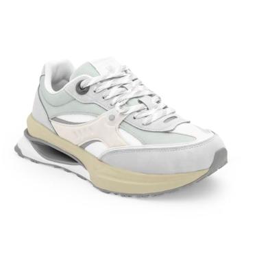 Imagem de Red Tape Tênis masculino de plataforma grossa, cano baixo, casual, retrô, com cadarço, palmilha acolchoada e sola antiderrapante, ideal para escritório, caminhada, corrida, academia e uso diário, Bege