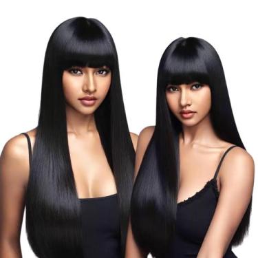 Imagem de Peruca Lisa 70cm Fibra Orgânica Idêntica Ao Cabelo Humano com Franja -