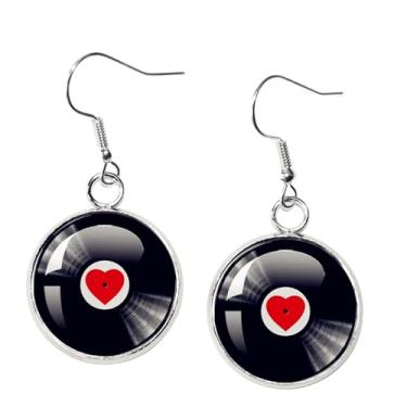 Imagem de Brincos de disco de vinil, vintage, retrô, preto, tocador, DJ, música, metal, fonógrafo, grande, círculo, leve, brincos pendentes para mulheres, estilo punk dos anos 80, rock, hip hop, joias modernas