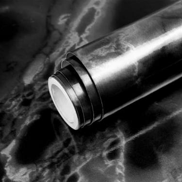 Imagem de Qianglive Papel de parede de mármore preto brilhante descascar e colar móveis de bancada Waterpoof papel de parede removível autoadesivo cozinha sala de estar armário de banheiro rolo de vinil 60 cm x