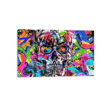 Imagem de LXURY Impressões de arte de parede de graffiti abstrata moderna - Imagem criativa de arte em tela de caveira de grafite colorido - Pôster de pintura de arte para quarto de menino decoração de casa 60
