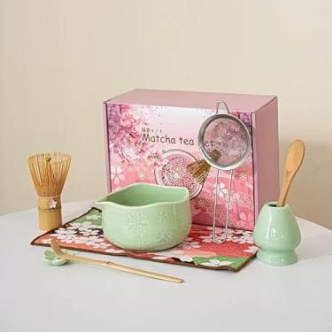 Imagem de DWEHIXBUY Conjunto de tigelas Matcha feitas à mão 8 peças - Xícaras de chá Chawan de cerâmica estilo japonês com arte floral e borda ondulada | Kit completo de cerimônia de chá Matcha em caixa de