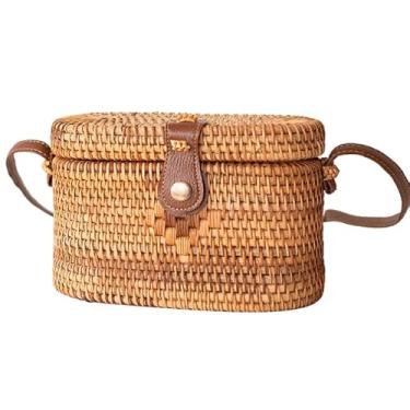 Imagem de Koolouispoper Bolsa feminina de vime, bolsa redonda de palha, feminina, feita à mão, tecido de praia, bolsa transversal feminina com círculo boêmio, bolsa de viagem, Estilo 7-20x13x9 cm