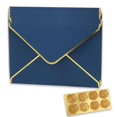 Imagem de Envelopes de presente retrô de papel kraft com borda dourada em branco para convite longo, envelope de fivela com adesivo, envelope de dinheiro, cartão de presente para casamento, aniversário, Natal