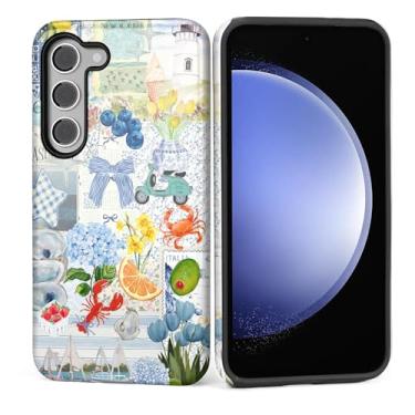 Imagem de Kapadiy Capa para Samsung Galaxy S23 FE [design floral retrô com colagem de oceano limão] - Proteção dupla híbrida (silicone + policarbonato rígido) à prova de choque, capa protetora para homens e