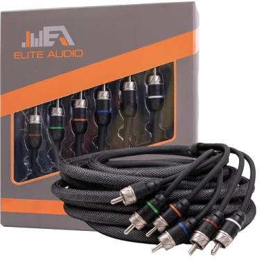 Imagem de Elite Audio Cabo RCA de áudio automotivo de 6 canais da série Premium de 4,5 m – blindagem dupla, cobre livre de oxigênio, cabo de áudio redutor de ruído para amplificadores, subwoofers, alto-falantes
