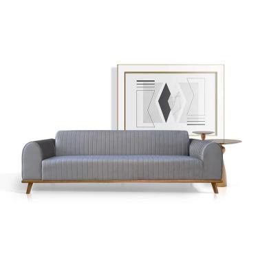 Imagem de Sofá Living átila 2,10m Em Veludo Chumbo Base Madeira Maciça