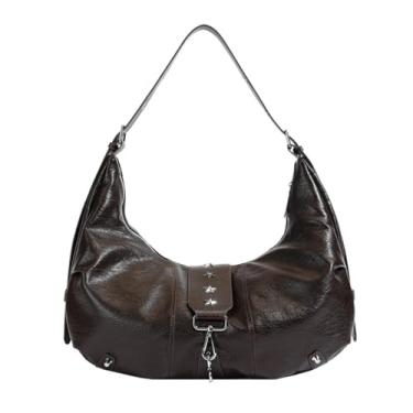 Imagem de CORIOS Bolsa de ombro feminina crescente retrô dos anos 90 bolsa tiracolo de couro PU bolsa tiracolo fashion bolsa carteiro, Café, Large