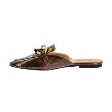 Imagem de Corkys Footwear Hey Girl Playin para manter o bico fino feminino sem cadarço com detalhe de corrente grossa, palmilha acolchoada e design moderno elegante para conforto o dia todo, Bronze, 41