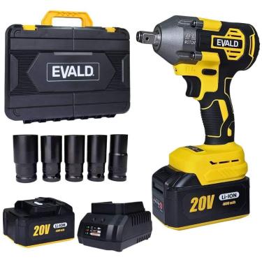 Imagem de Chave de Impacto 1/2 POL 20V Brushless com 2 Baterias e Maleta com Kit 5 Soquetes EV-7600S EVALD
