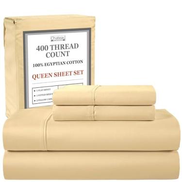 Imagem de Jogo de lençol Queen de algodão 400 fios, bolso profundo de 38 cm, trama de cetim luxuoso, 4 peças, naturalmente, fresco, macio, respirável, elástico, roupa de cama luxuosa para todas as estações